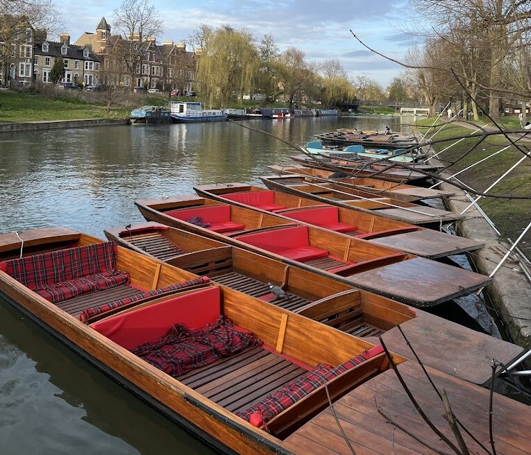 row of punts on the River Cam